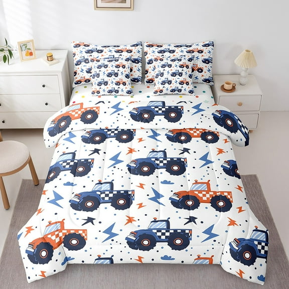 Erosebridal Rustic Tractor Bedding Twin Size, Construction Truck Bed in a Bag Twin size, Cartoon Vehicle Decor, Reversible