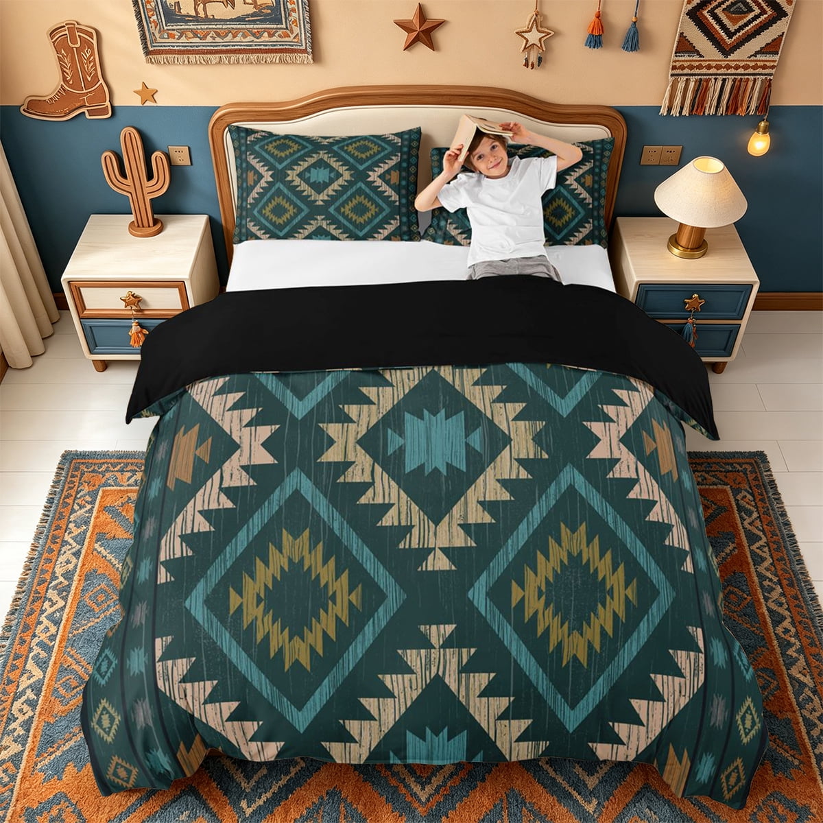 Erosebridal Rustic Tribal Pattern Duvet Cover King,Geometric Art King ...