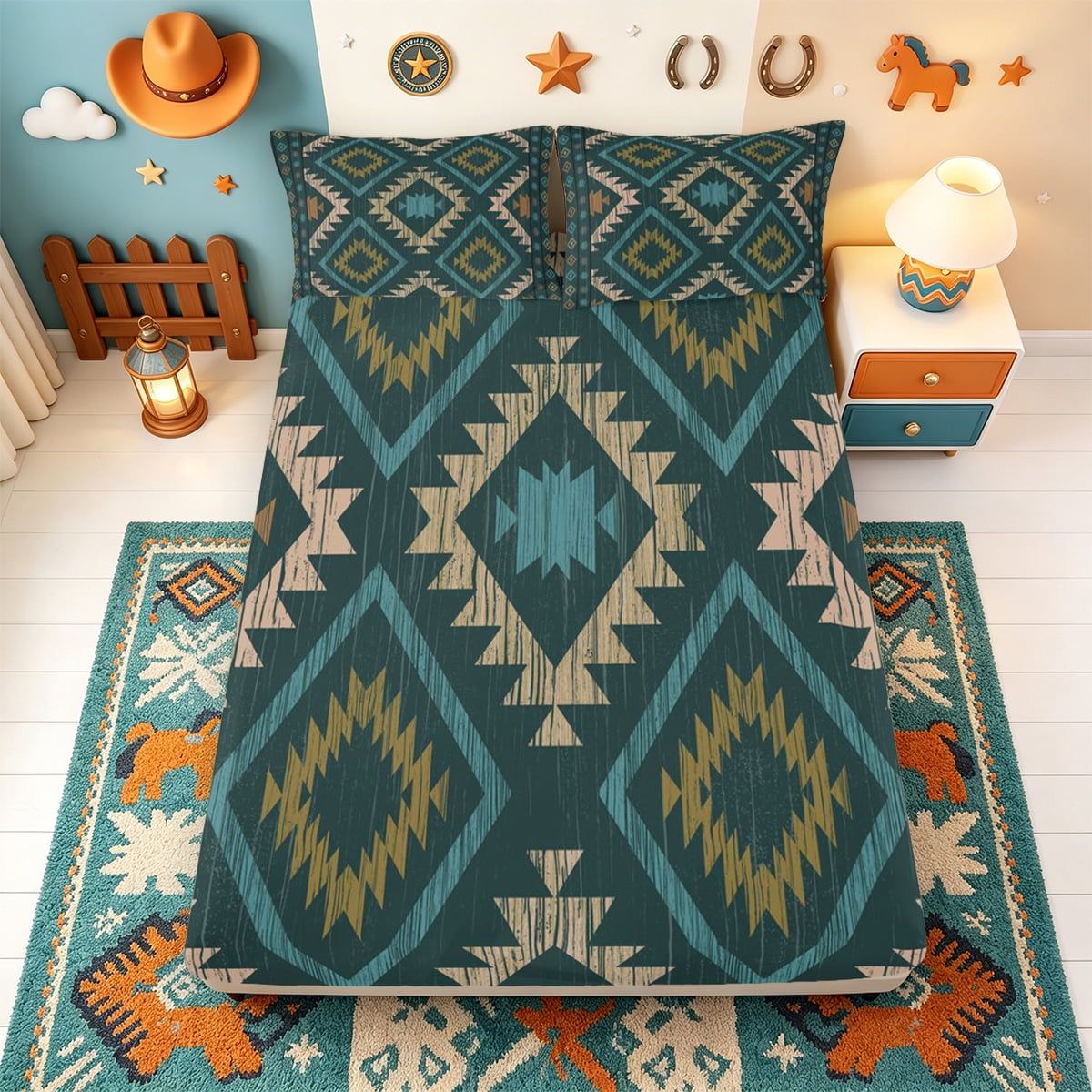Erosebridal Rustic Tribal Pattern Fitted Sheet Queen,Geometric Art ...