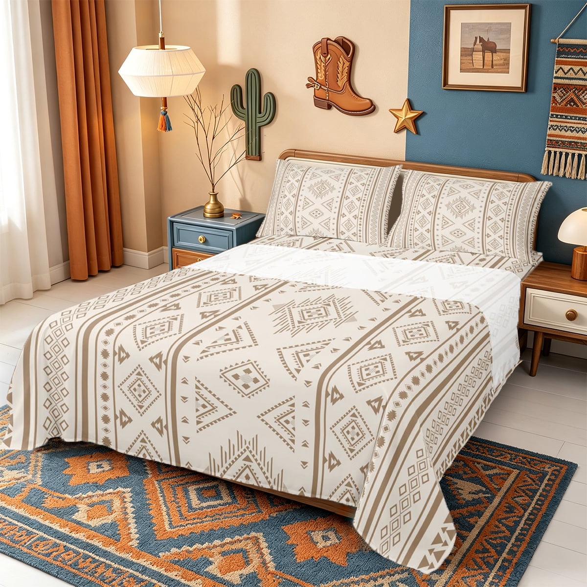 Erosebridal Rustic Tribal Pattern King Sheets,Aztec Art Bedding,4pcs,1 ...