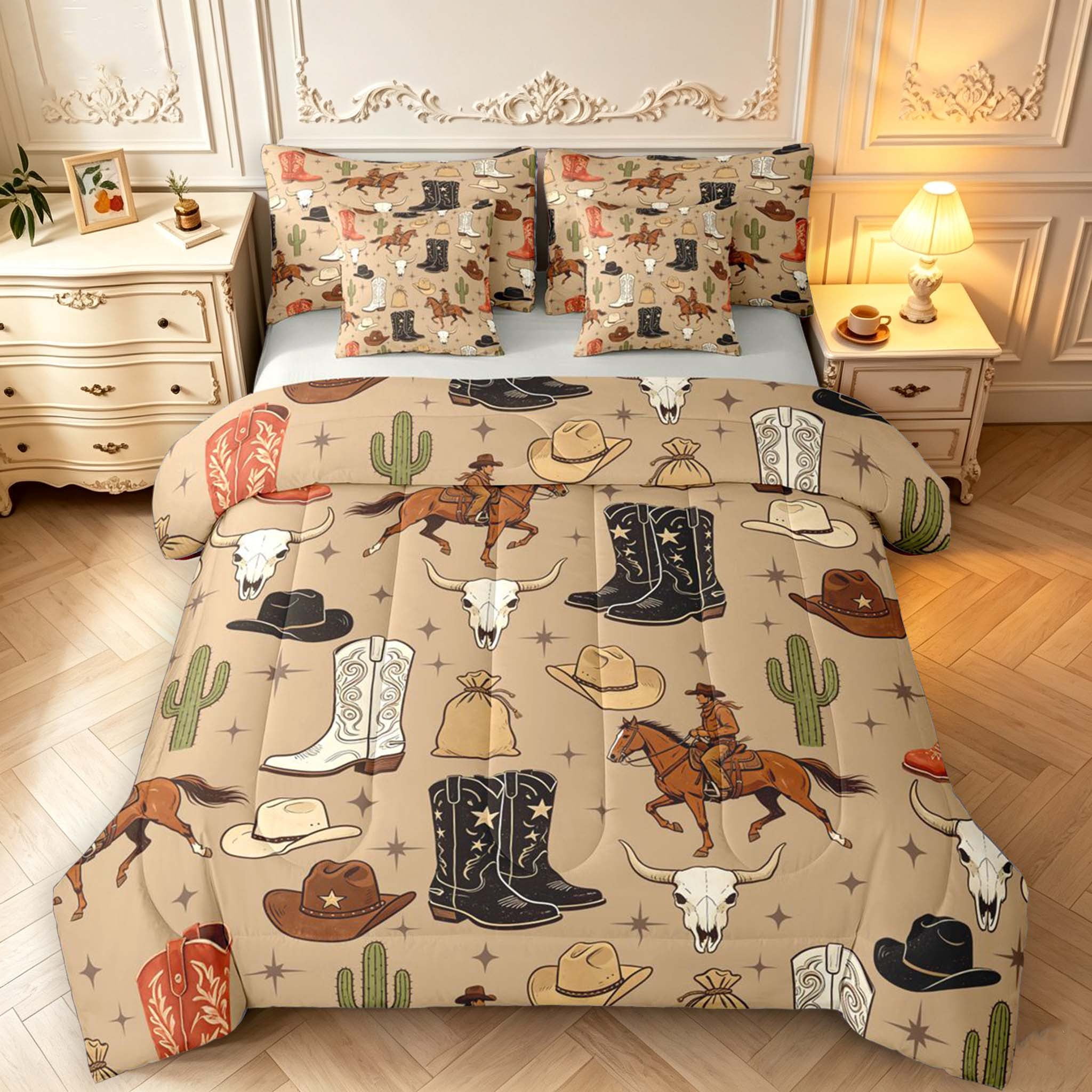 Erosebridal Rustic Western Cowboy 7-Piece King Bedding,Cow Skull Cactus ...