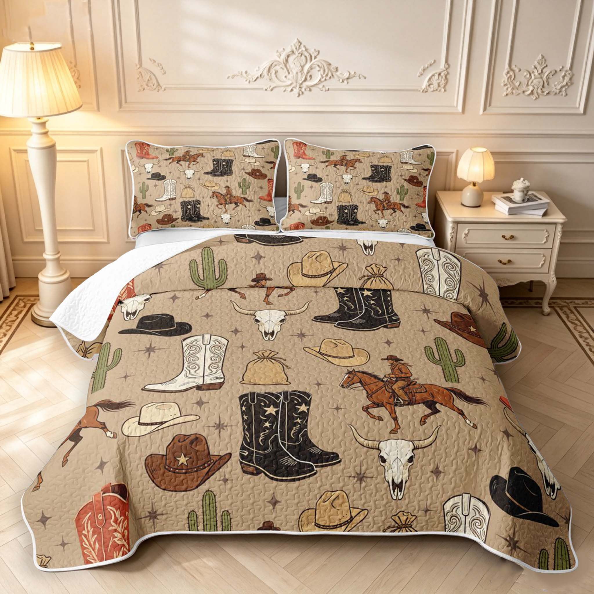 Erosebridal Rustic Western Cowboy Quilt King,Cow Skull Cactus King ...