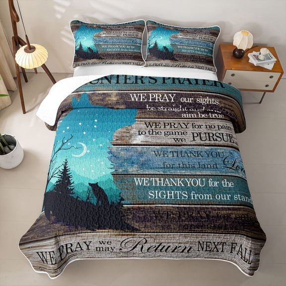 Erosebridal Rustic Wolf Bed Spread Queen,Hunter Wooden Plank Queen Coverlet Set For Boys,3pcs