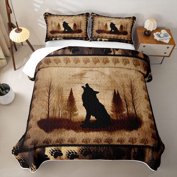 Erosebridal Rustic Wolf Howl Pattern Bed Spread Queen,Wild Animal Paw Queen Coverlet Set For Boys,3 Pieces