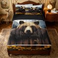 thumbnail image 1 of Erosebridal Rustic Wood Zipper Twin Comforter Sets with Fitted Sheet and 2 Pillowcases for Boys Men, Grizzly Bear Print Zipper Bedding Set, Brown, Black Reversible, 4pcs, 1 of 7