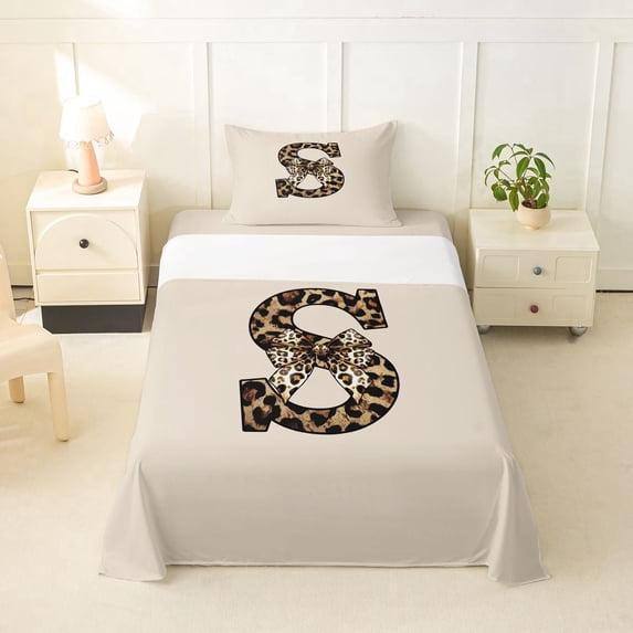 Erosebridal S Letter Monogrammed Twin Sheet Sets 3pcs For Teens Adults,Girls Boys Vintage Cheetah Print Bow Bedding