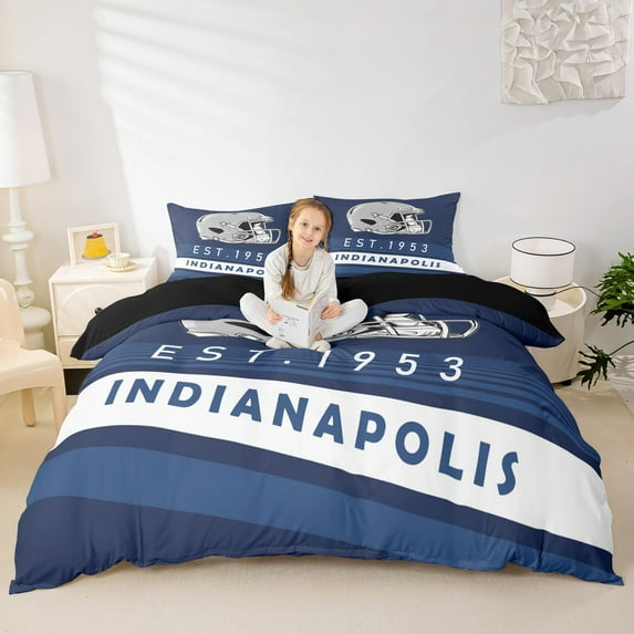 Erosebridal SIndianapolis Duvet Cover Twin,Navy Blue Green Stripes Bedding Sets Twin Size,Rugby Helmet Comforter Cover Twin,Stylish Living Room Decoration Reversible,3pcs(No Comforter)