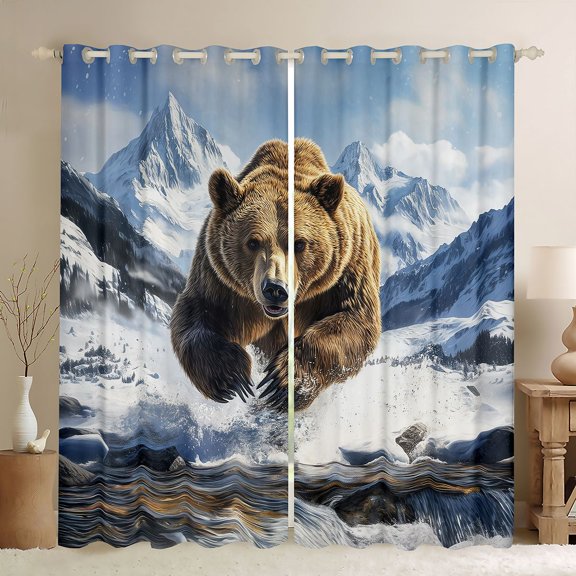 Erosebridal Safari Bear Blackout Curtains Set of 2 (52x84 Each), Lake House Waterfall Window Curtains