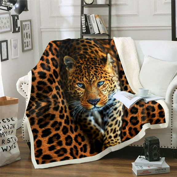 Erosebridal Safari Cheetah Sherpa Blanket Brown Leopard Print Blanket, Wild Jungle Animal Throw Blanket for Chair Woodland Wildlife Fleece Blanket, Brown Black Plush Blanket Ultra Soft