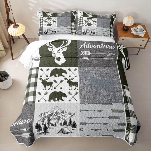 Erosebridal Safari Deer Bear Bed Spread Queen,Rustic Camouflage Patchwork Plaid Queen Coverlet Set For Boys,3-Piece
