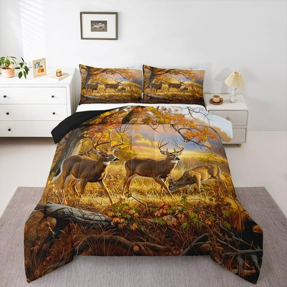 Erosebridal Safari Deer Bedding Twin Comforter Set,Botanical Plants Down Comforter,Tree Branches Bedding Sets Twin with Comforter,Super Cozy Animal Room Decor,Reversible,2-Piece