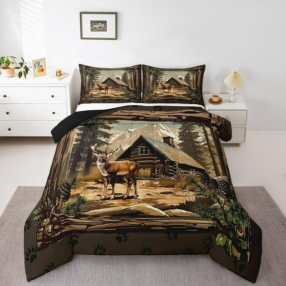 Erosebridal Safari Deer Comforter Sets Queen Size,Tree Branches Bedding Queen Comforter Set,Jungle Animal Bedding Sets Queen With Comforter,Breathable Wildlife Bedroom Decorative,Reversible,3-Piece