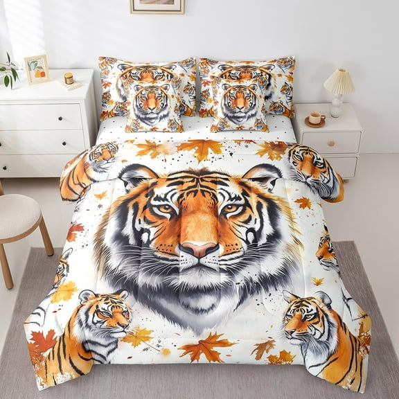 Erosebridal Safari Tiger Printed Bed in a Bag Full Size, Woodland Animal Wildlife Bed Set, Reversible 7-Piece