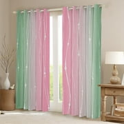 Erosebridal Sage Green and Pink Curtains & Drapes Women Abstract Aesthetic Curtains, Dot and Wave Line Blackout Curtains