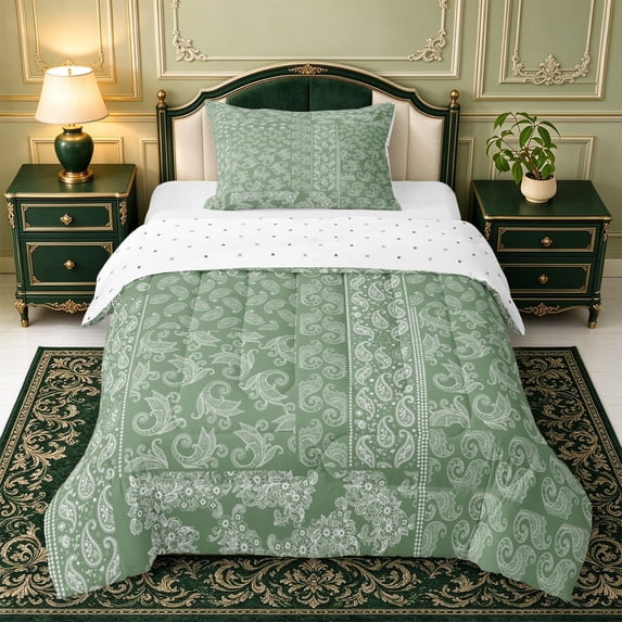 Erosebridal Sage Paisley Patchwork Twin Comforter Sets,Watercolor Floral Motif Bedding Set,2-Piece,1 Comforter and 1 Pillowcase,Reversible