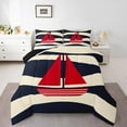 thumbnail image 1 of Erosebridal Sailboat Comforter Set Toddler Ocean Nautical Themed Bedding Set Navy Blue Geometric Stripes Comforter Coastal Sea Adventure Quilt Set, 1 of 7