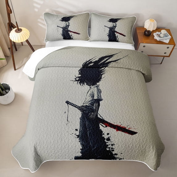 Erosebridal Samurai Sketch Quilt King,Ink Splash King Coverlet Set For Boys,3-Piece