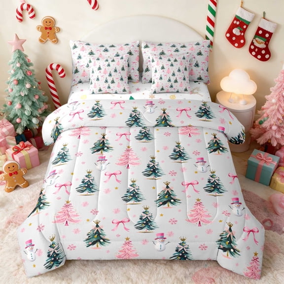 Manfei Santa Twin Bedding 7pcs Holiday Bedding Comforter Set, Black Red, Xmas Reversible