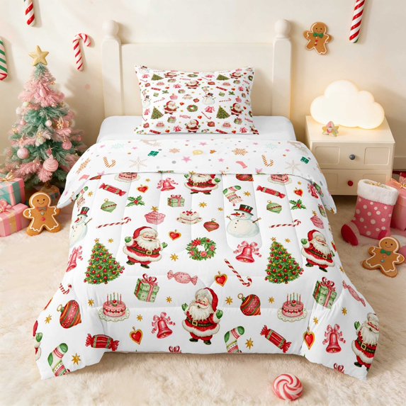 Manfei Santa Twin Comforter Sets Holiday Bedding Set, Purple Pink 2 Pieces 1 Comforter and 1 Pillowcase, Xmas Reversible