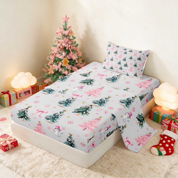Manfei Santa Twin Sheets Holiday Bedding, Black Red 3-Piece (1 Flat Sheet, 1 Fitted Sheet and 1 Pillowcase)