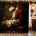 thumbnail image 1 of Manfei Santa Waterproof Shower Curtain 72Wx72L Holiday Bathroom Curtain, Rust Cream, 1 of 5