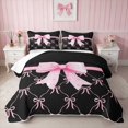 thumbnail image 1 of Erosebridal Sassy Satin Bow Ribbon Quilt King for Girls, Romantic Floral Print King Coverlet Set, 3 Pieces 1 Bedspread and 2 Pillowcases, 1 of 7