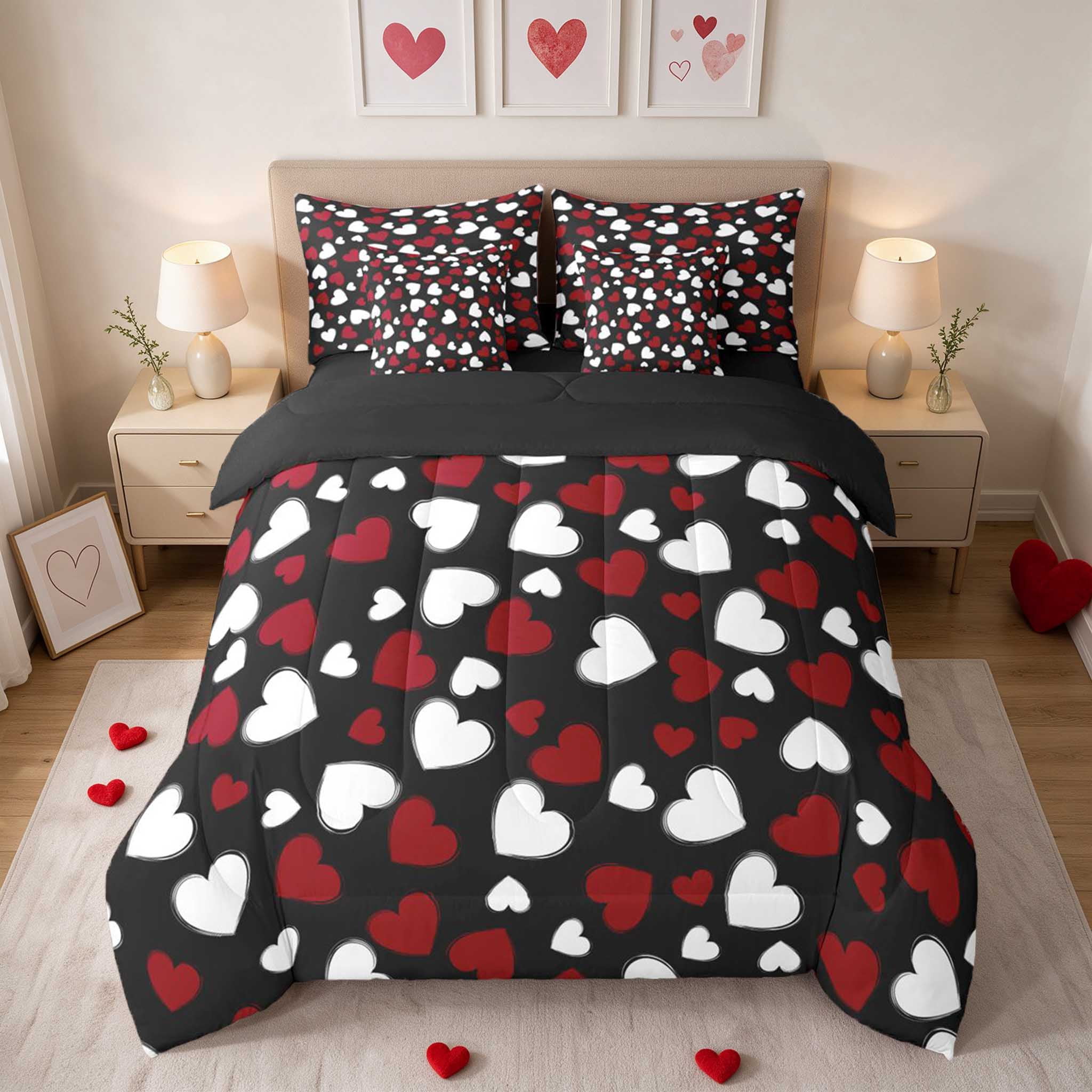 Erosebridal Scattered Heart Valentine Confetti King Bedding for Girls ...