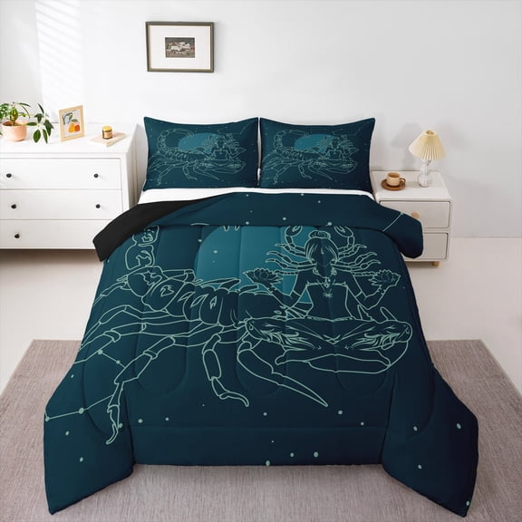 Erosebridal Scorpio Pattern Bedding King Comforter Set, Constellation Theme Down Comforter, Trippy Galaxy Bedding Sets King with Comforter For Youth,Breathable Bedroom Decor Reversible,3 Pieces