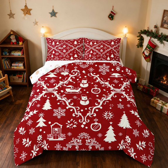 Erosebridal Scroll Queen Comforter Set Red Comforter Sets Queen, Purple Pink 3pcs 1 Comforter and 2 Pillowcases, Xmas Reversible