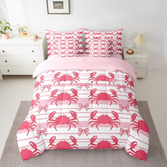 Erosebridal Sea Crab Bedding Sets Twin Size, Geometric Comforter Sets with Sheets, Ocean Animal Decor, Reversible 7 Pieces