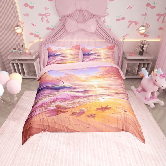 Erosebridal Sea Dolphin Comforter Cover Twin,Starfish Seashell Bedding Twin Size,Ocean Beach Duvet Cover Twin,Lightweight Summer Holiday Bedroom Decorative,Reversible,3pcs(No Comforter)