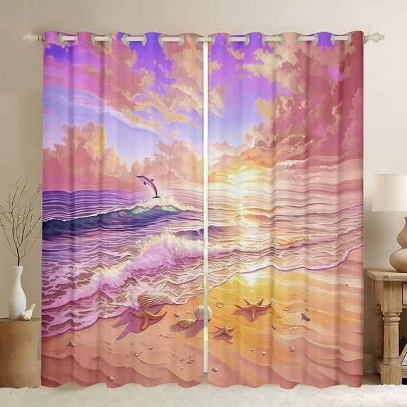 Erosebridal Sea Dolphin Curtains for Living Room (38Wx45L),Starfish Seashell 30%-50% Blackout Curtains Set of 2 (38x45),Ocean Beach Curtains and Drapes,Summer Holiday Bedroom Decorative