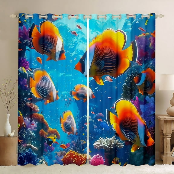 Erosebridal Sea Fish Curtains Pack of 2 (38x45), Colorful Coral 30%-50% Black Out Curtains, Ocean Sealife Curtains for Living Room, Window Curtains Room Decor