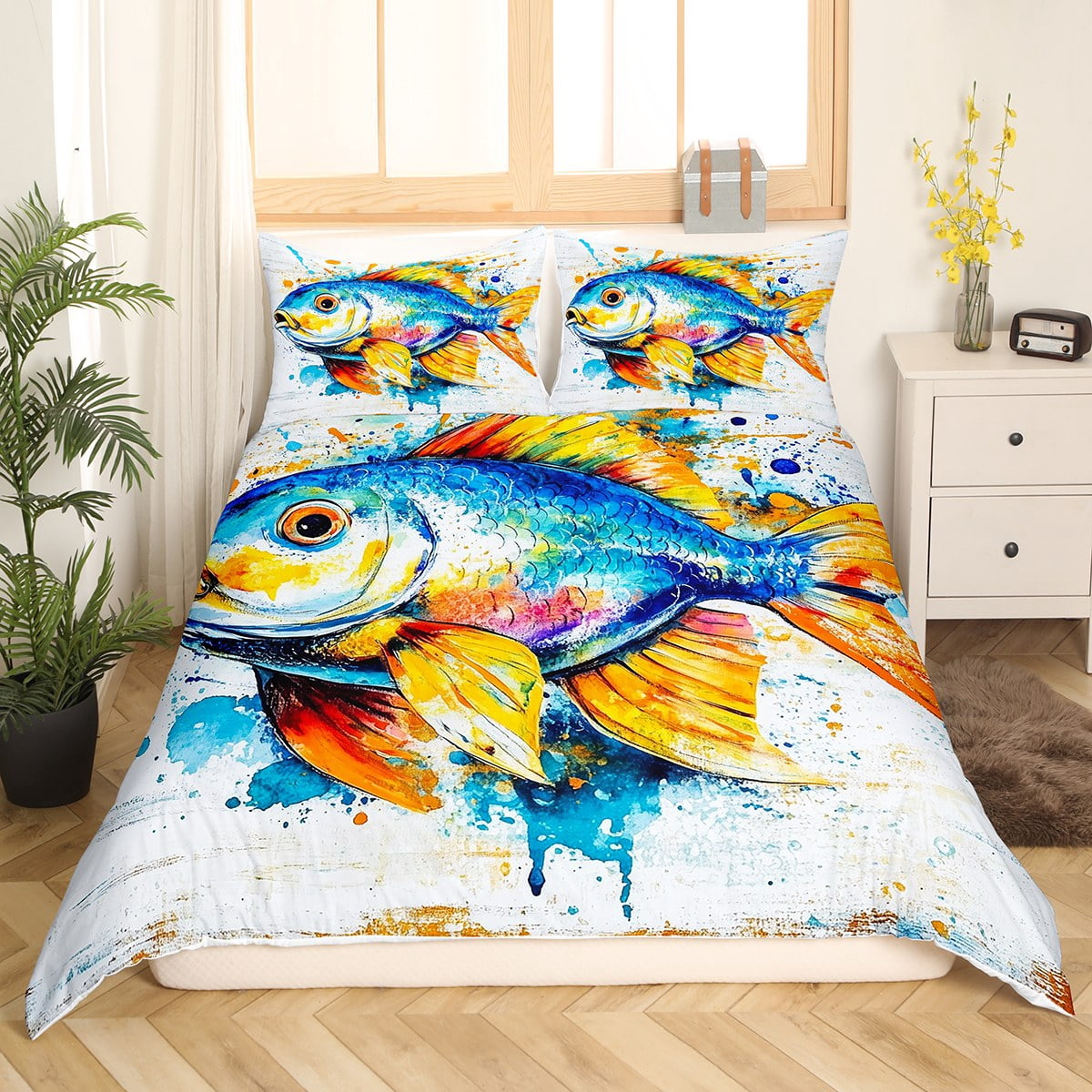Fish Bedspread Erosebridal Sea Fish Duvet Cover King,Marine Wildlife Comforter Cover ...