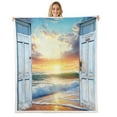 thumbnail image 1 of Erosebridal Sea Ocean Beach Fleece Blanket 90x90, Coastal Farmhouse Sherpa Throw, Summer Vacation Room Decor, 1 of 7