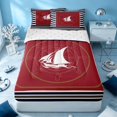 thumbnail image 1 of Erosebridal Sea Sailboat Zipper Full Size Comforter Sets with Fitted Sheet and 2 Pillowcases, Marine Stripe Zipper Bedding Set, Reversible, 1 of 7