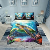 Erosebridal Sea Turtle Bedding Sets Twin Size, Underwater World Comforter Sets with Sheets, Colorful Coral Decor, Reversible