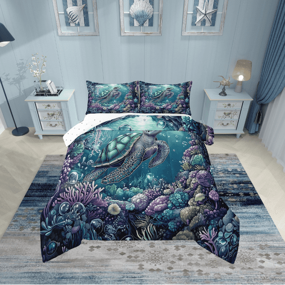 Erosebridal Sea Turtle Bedding Twin Comforter Set,Ocean Wildlife Down Comforter,Marine Decoration,Reversible,Lightweight,2-Piece