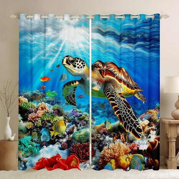 Erosebridal Sea Turtle Curtains for Living Room,Underwtaer World 30%-50% Blackout Curtains Set of 2 (38x45),Ocean Theme Decor