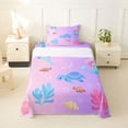thumbnail image 1 of Erosebridal Sea Turtle Mermaid Kids Twin Sheet Sets, Pink Purple Cartoon Bedding, 3 Pieces, 1 of 5