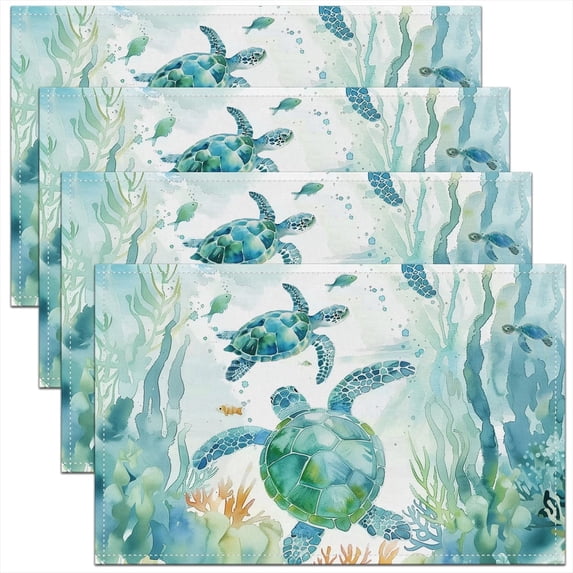 Erosebridal Sea Turtle Placemats Set of 4 12"x18" Cute Ocean Marine Table Mats Placemat Watercolor Underwater Animal Placemats for Dining Table Indoor Outdoor Kitchen
