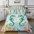 thumbnail image 1 of Erosebridal Seahorse Bedspread Sets King Size, Seahorse Bed Quilt, Colorful Coral Decor, 3pcs, 1 of 5