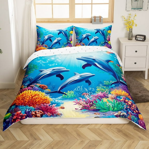 Erosebridal Sealife Dolphin Comforter Cover Twin,Marine Animal Bedding Twin Size,Sea Decor,Reversible,2-Piece(No Comforter)