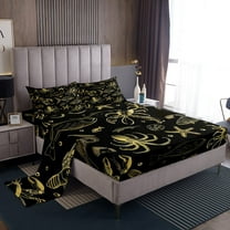 Erosebridal Sealife Print Sheet Set Twin, Octopus Starfish Bedding Sets Twin Size, Black Gold 3 Pieces