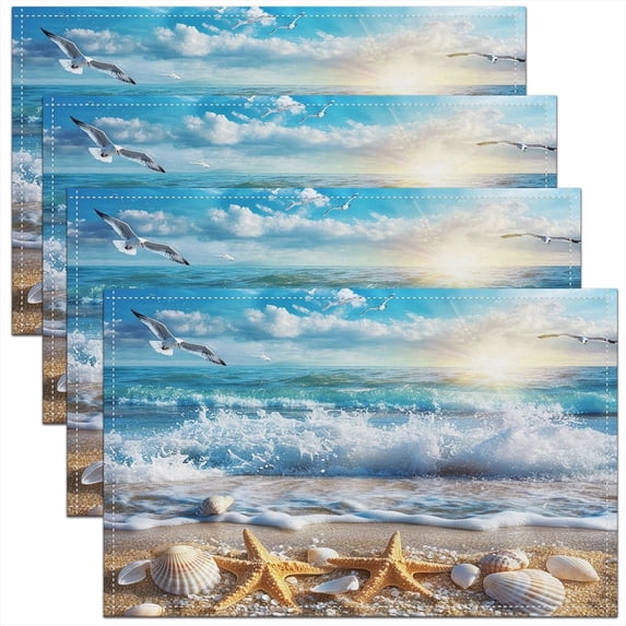Erosebridal Sealife Strafish Seashell Placemats Set of 4 12"x18",Beach Waves Place Mats Set of 4 for in Door Dinning,Tropical Theme Room Decor