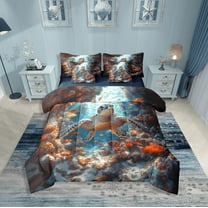 Erosebridal Sealife Turtle Bedding Sets Twin Size,Underwater World Comforter Sets with Sheets,Marine Animal Bedroom Decor,Reversible,Breathable,7-Piece