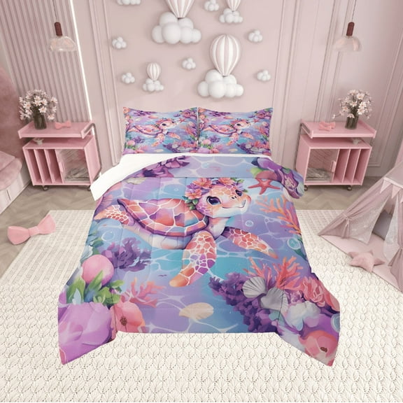 Erosebridal Sealife Turtle Bedding Twin Comforter Set,Marine Animal Down Comforter,Uderwater World Decor,Lightweight,2-Piece
