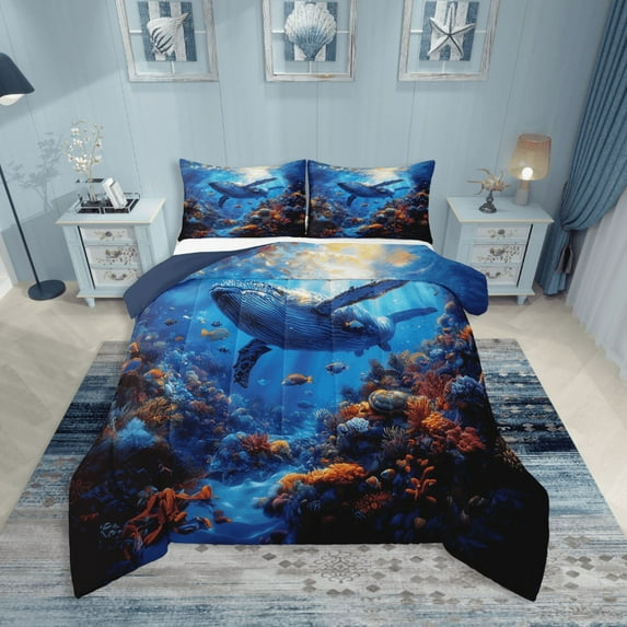 Erosebridal Sealife Whale Comforter Sets,Underwater World Comforters & Duvets,Marine Theme Bedroom Decor,Reversible,Breathable,2pcs