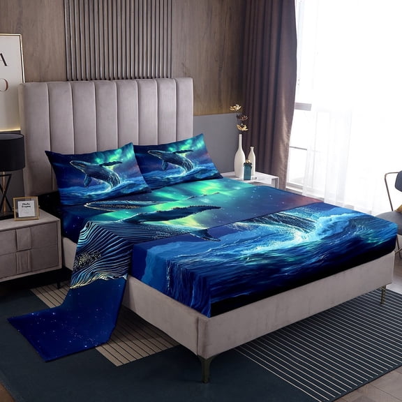 Erosebridal Sealife Whale Sheet Set Twin,Ocean Wildlife Bedding Sets Twin Size,Lightweight Bed Sheets Twin,Sea Theme Decoration,3pcs