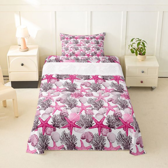 Erosebridal Seashell Starfish Twin Sheet Sets, Cartoon Coral Bedding, 3 Pieces